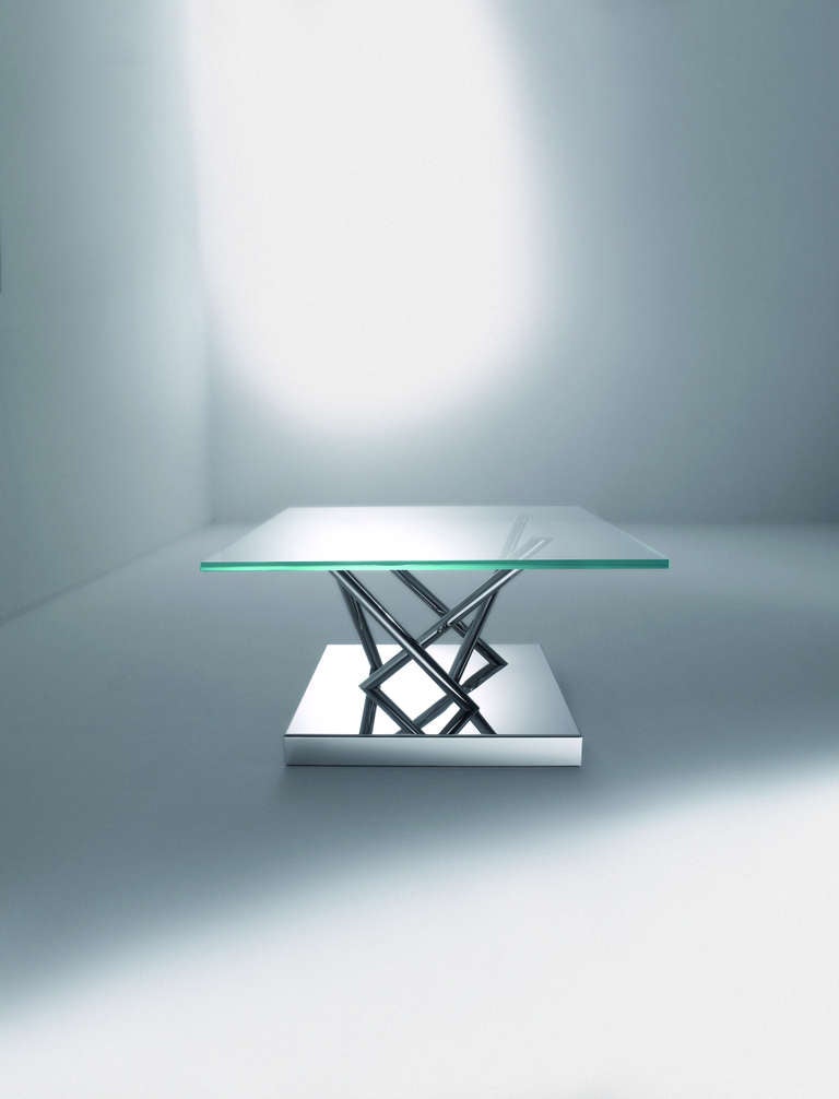 Ettore Sottsass low table with polished steel base