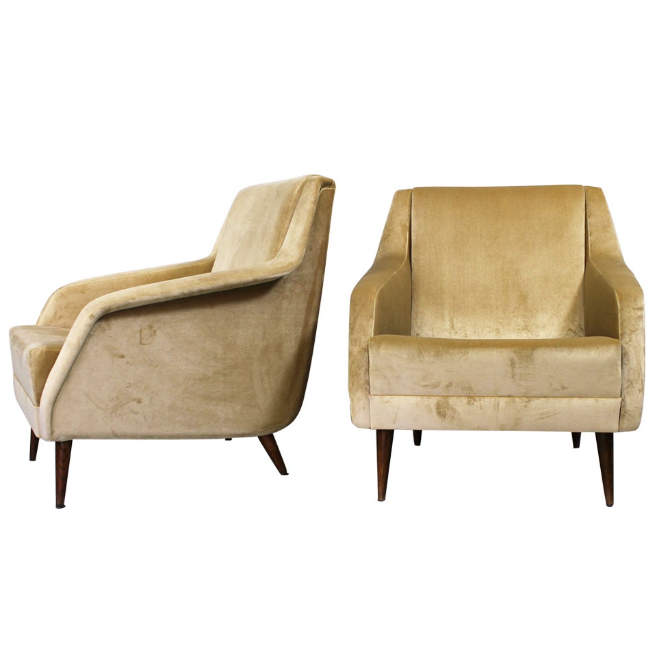 Pair of Carlo De Carli armchairs model "802", renewed, 1953
