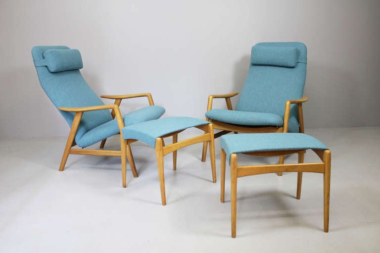 Pair of armchairs by Alf Svensson, Fritz Hansen Denmark, ca. 1962
2 armchairs with 2 stools