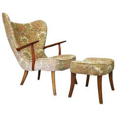 Armchair with stool by a Danish cabinet maker, ca. 1940