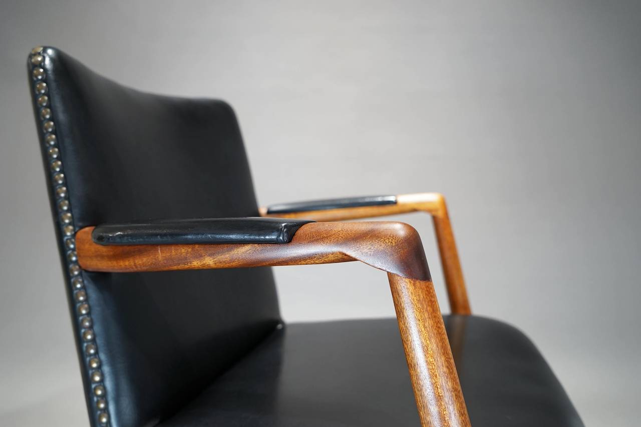 Faux Leather Desk Armchair Model 421 by Hans Wegner for Plan Moebler Aarhus, Denmark