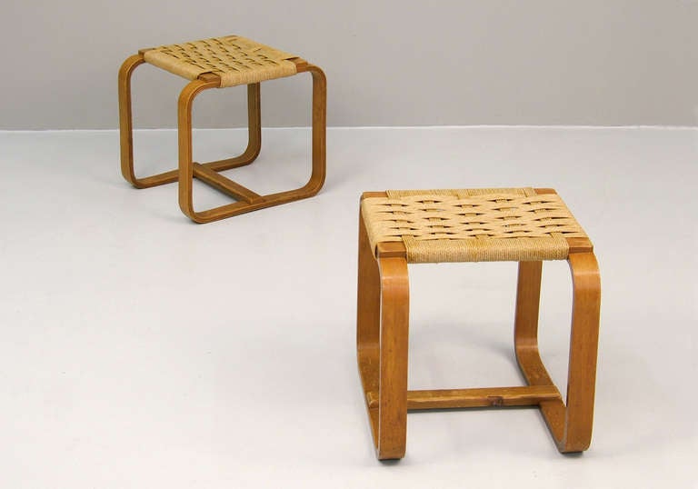 Stools by Giuseppe Pagano Pogatschnig 1938/41, Maggioni Italy

designed for the University Bocconi in Milan. no serial production.

3 pieces available

Materials & Techniques Notes: bright plywood, seat paper cord, natural color