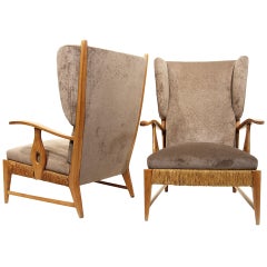 Pair of High Back Armchairs by Paolo Buffa, Italy, circa 1948