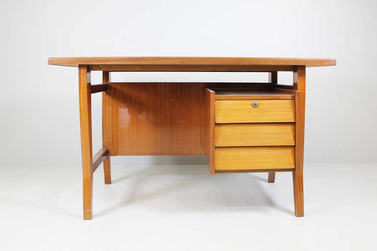 Wooden desk with Formica top in light-grey by Gio Ponti for Administrative Offices Forli / University of Padova, ca. 1950