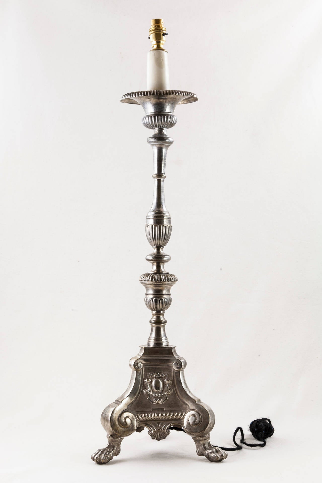 Pair of Large Antique French Silver Candlesticks Converted to Lamps at 1stDibs