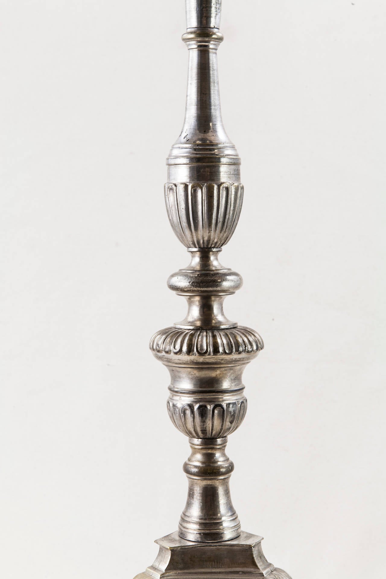 Pair of Large Antique French Silver Candlesticks Converted to Lamps at