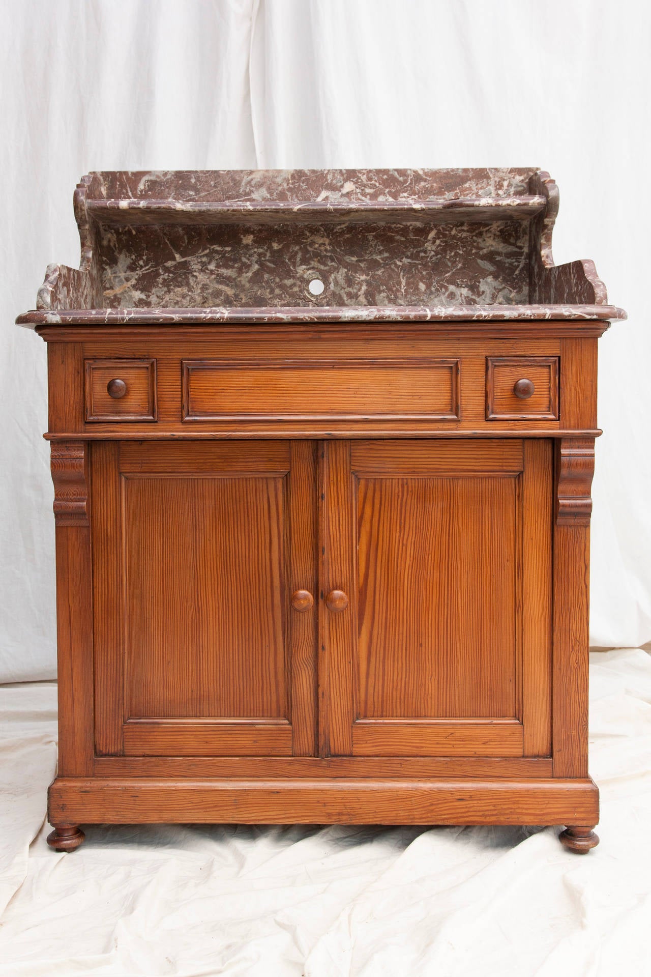 Antique French Vanity Cabinet with Marble Top and Porcelain Swivel Sink 5