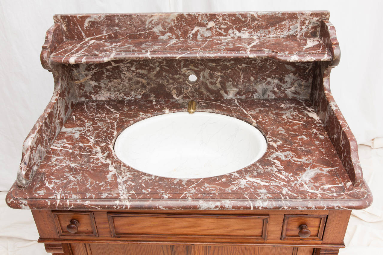 Antique French Vanity Cabinet with Marble Top and Porcelain Swivel Sink In Excellent Condition In Fayetteville, AR