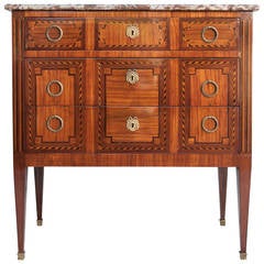 Antique Louis XVI Rosewood Marquetry Chest with Marble Top