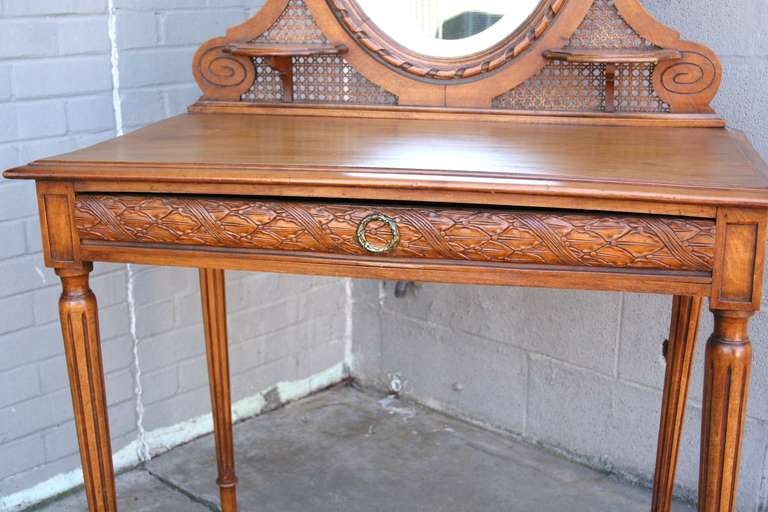 19th Century Carved Walnut Louis XVI Vanity Table