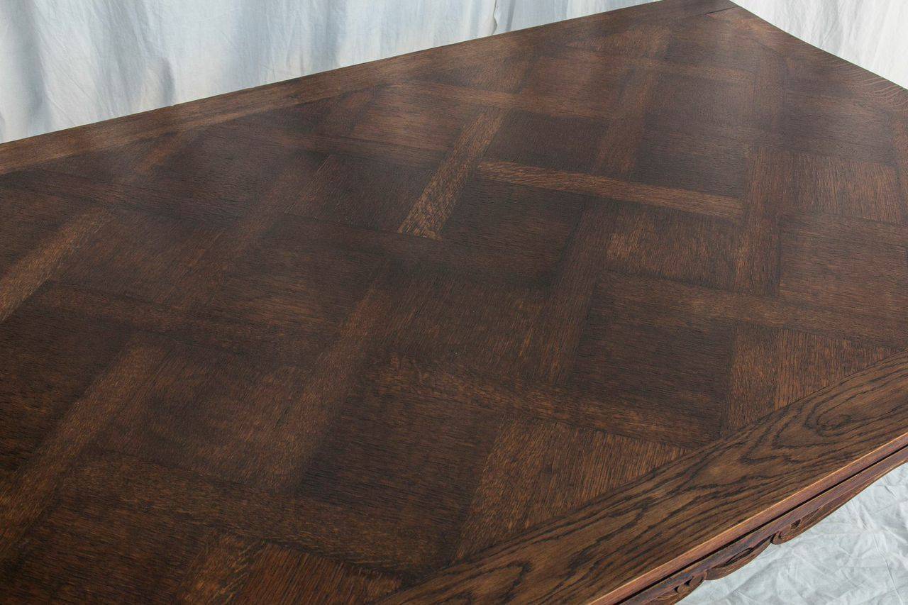 Antique French Louis XV Style Draw Leaf Dining Table with Parquet Top 2