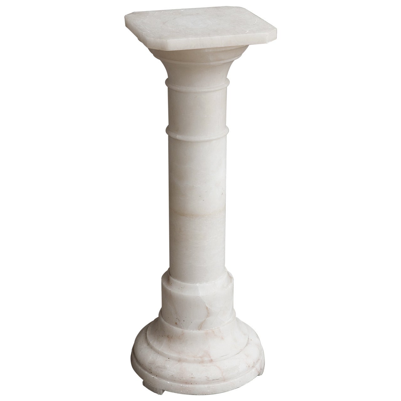 Antique French White Alabaster Columnar or Pedestal Stand, circa 1900