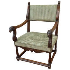 Hand-Carved Renaissance Ram
s Head Armchair
