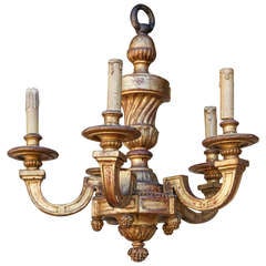 Gilt Hand Carved Five Arm Wooden Chandelier