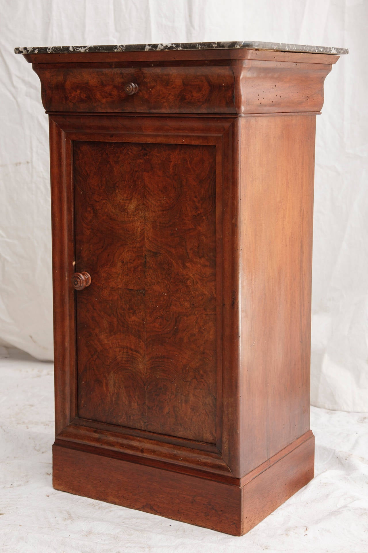 19th Century Louis Philippe Bookmatched Marble-Top Nightstand or Side Cabinet