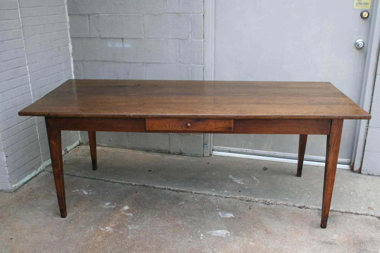 19th Century French Oak Farm Table with Drawer from Le Perche In Excellent Condition In Fayetteville, AR