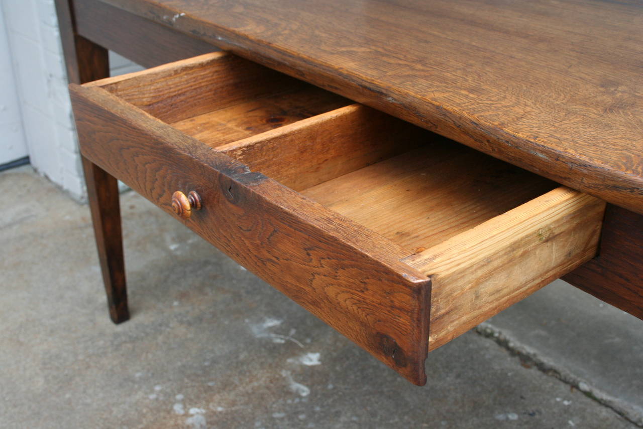 19th Century French Oak Farm Table with Drawer from Le Perche 5