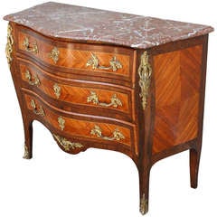 19th Century Louis XV Style Inlaid and Ormolu Commode with Marble Top 19th Century Louis XV Style Inlaid and Ormolu Commode with Marble Top