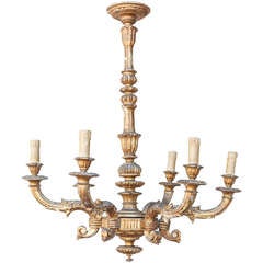 Large French Carved Louis XIV Style Six Arm Giltwood Chandelier