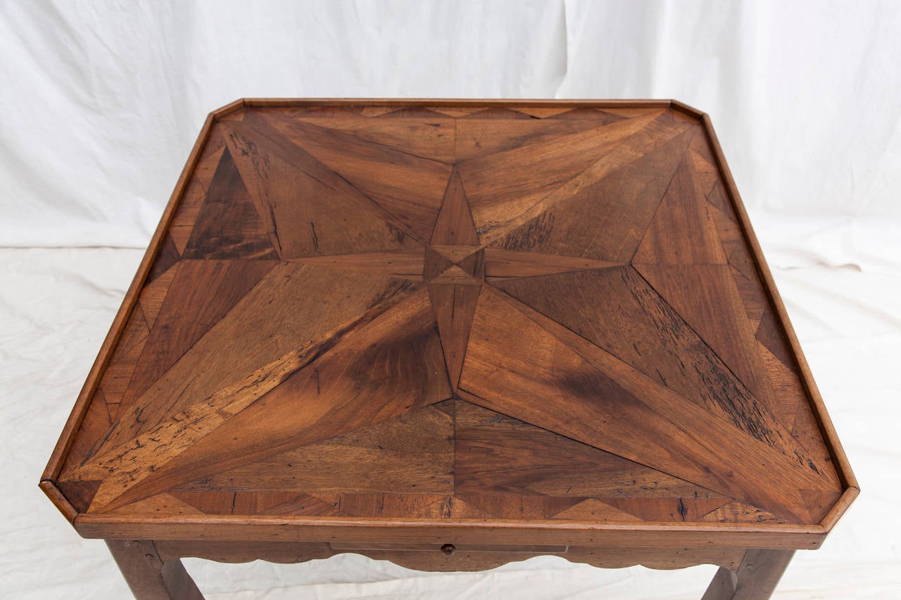 19th Century French Hand-Cut Walnut Parquetry Game or Tea Table 5
