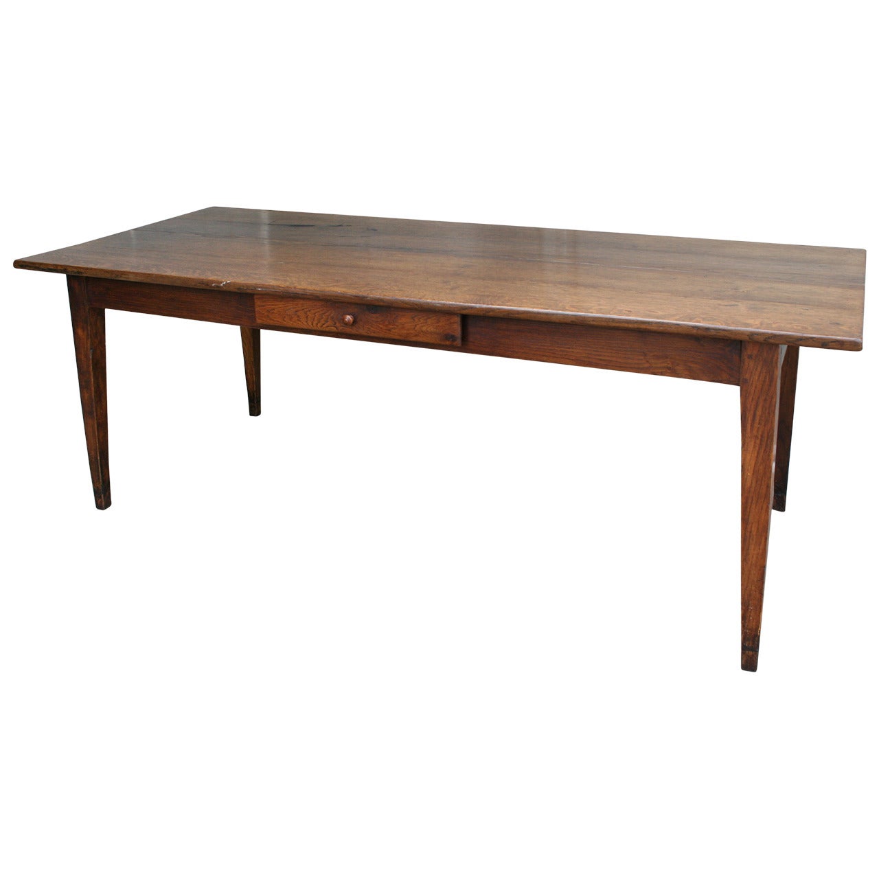 19th Century French Oak Farm Table with Drawer from Le Perche