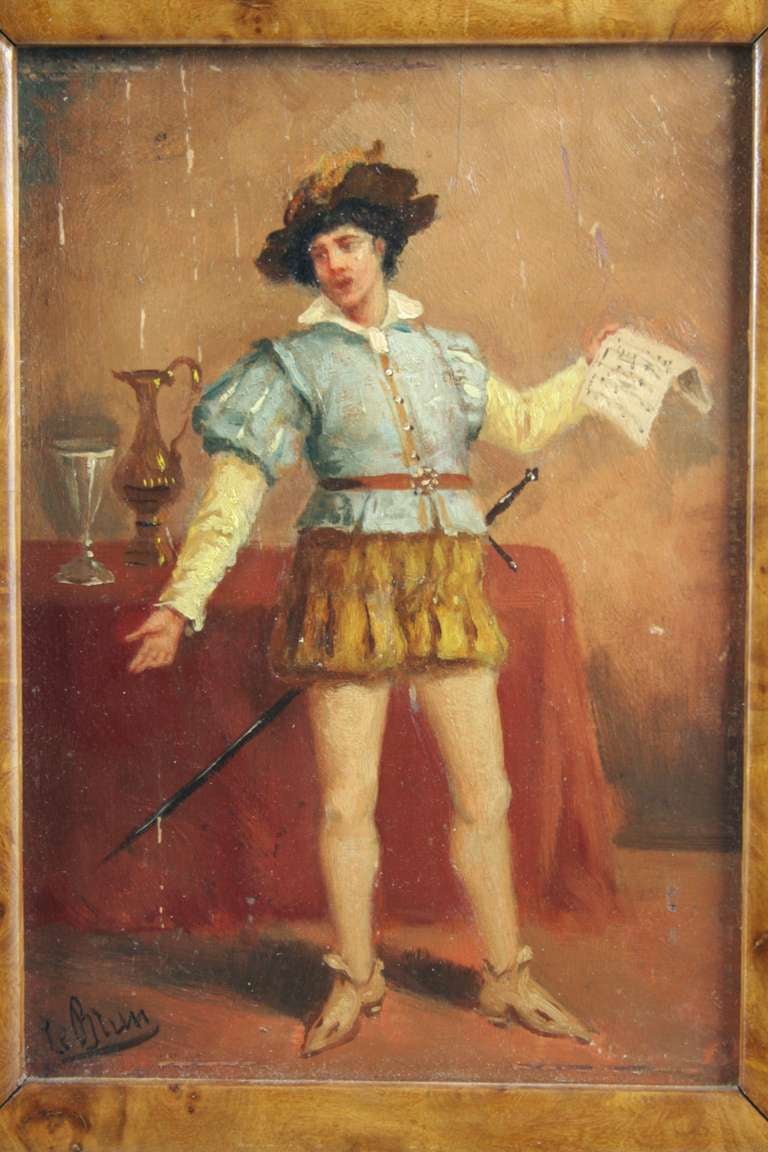 Set von vier extrem feinen Ölgemälden auf Karton aus dem 19. Jahrhundert, signiert Le Brun