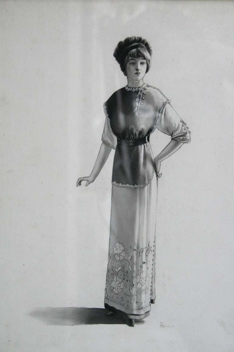 Haute Couture Original Ink and Graphite Drawings by Henri Tranié, c. 1925