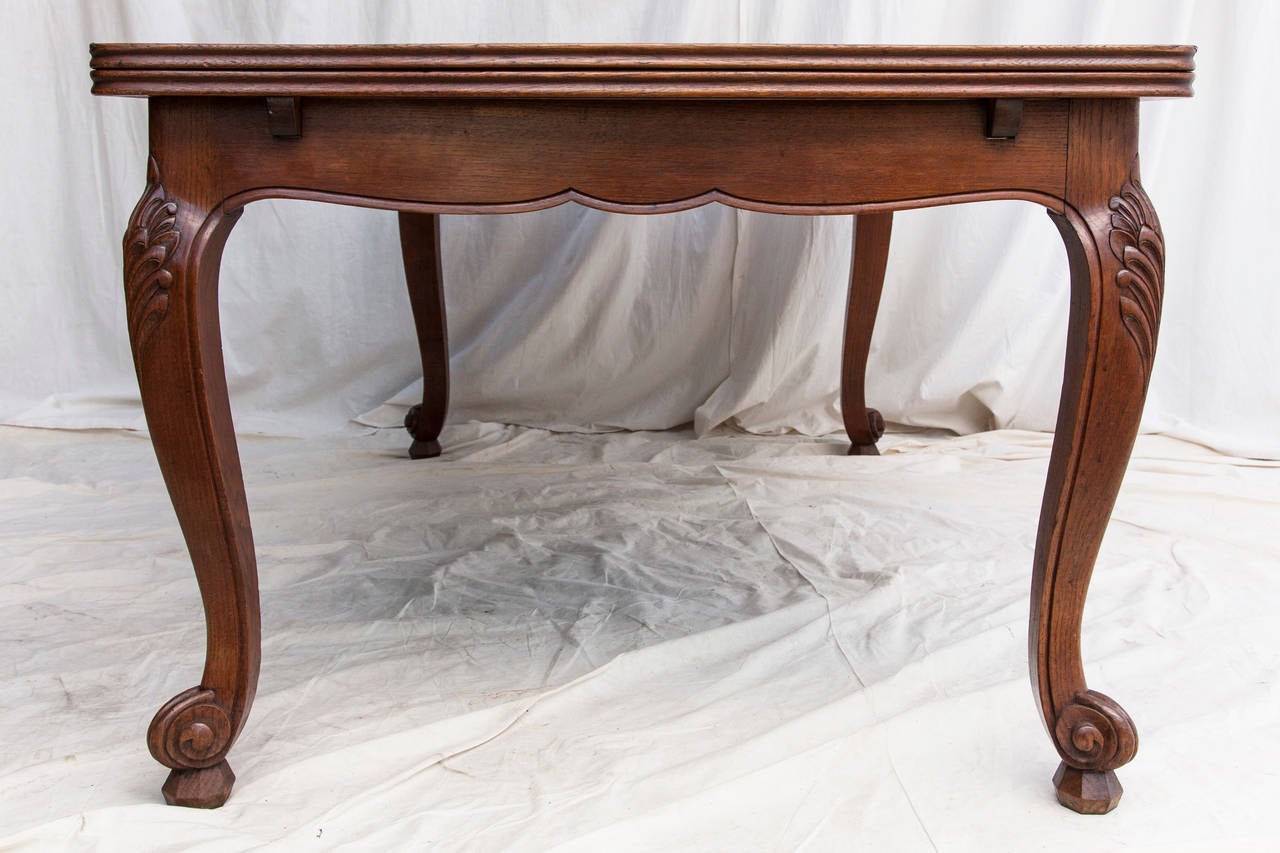 Louis XV Hand-Carved French Draw-Leaf Table with Parquet Top and Beveled Edge