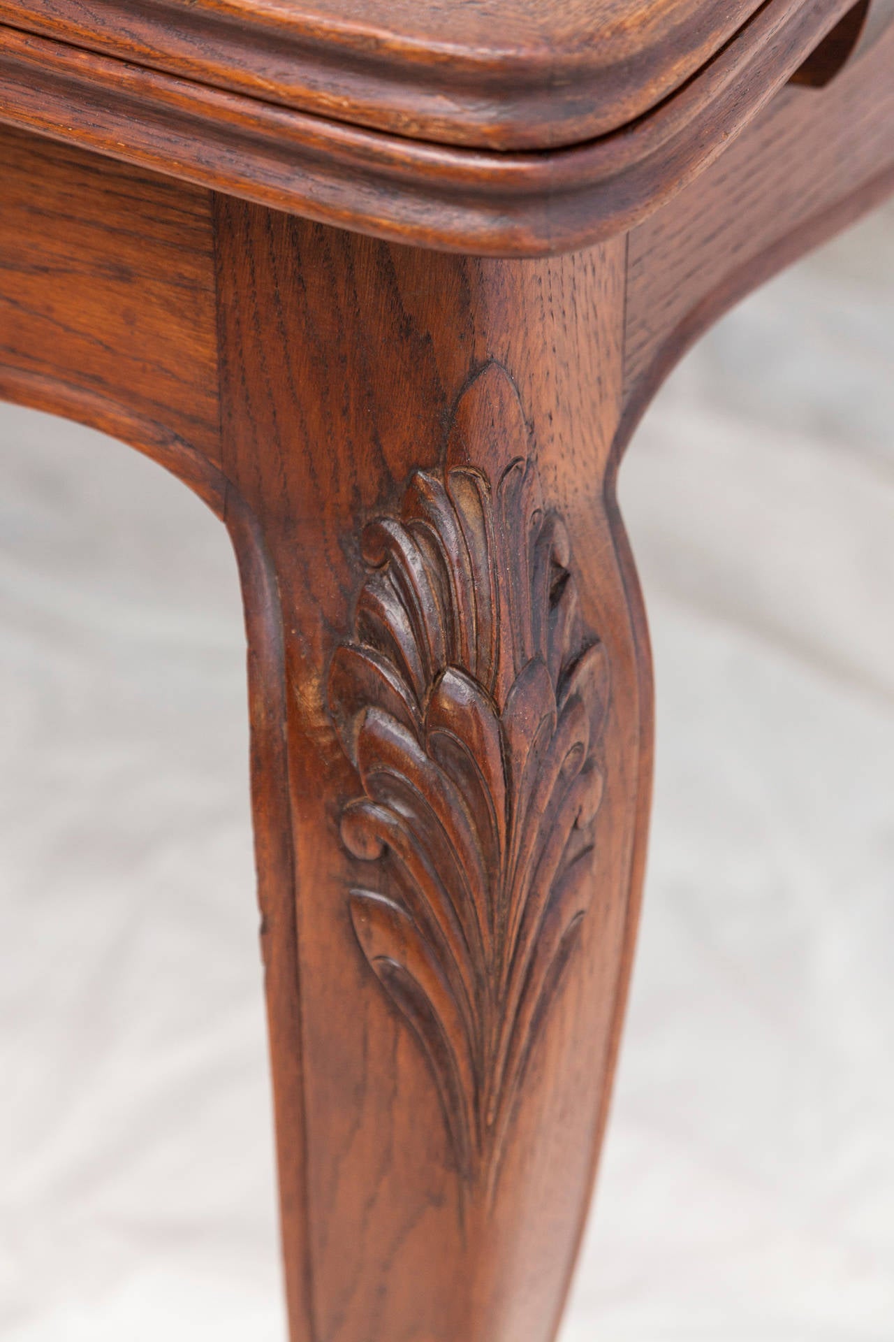 Hand-Carved French Draw-Leaf Table with Parquet Top and Beveled Edge 2