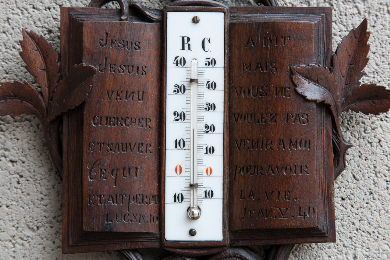 Bronze French Hand-Carved Black Forest Barometer with Thermometer