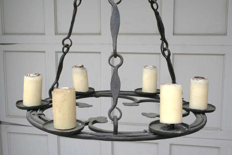 20th Century Hand Forged Iron Chandelier with Six Lights c. 1930