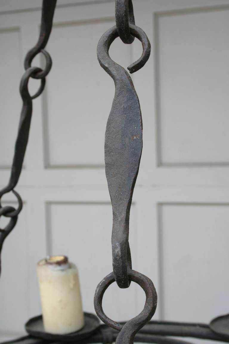 Hand Forged Iron Chandelier with Six Lights c. 1930 2
