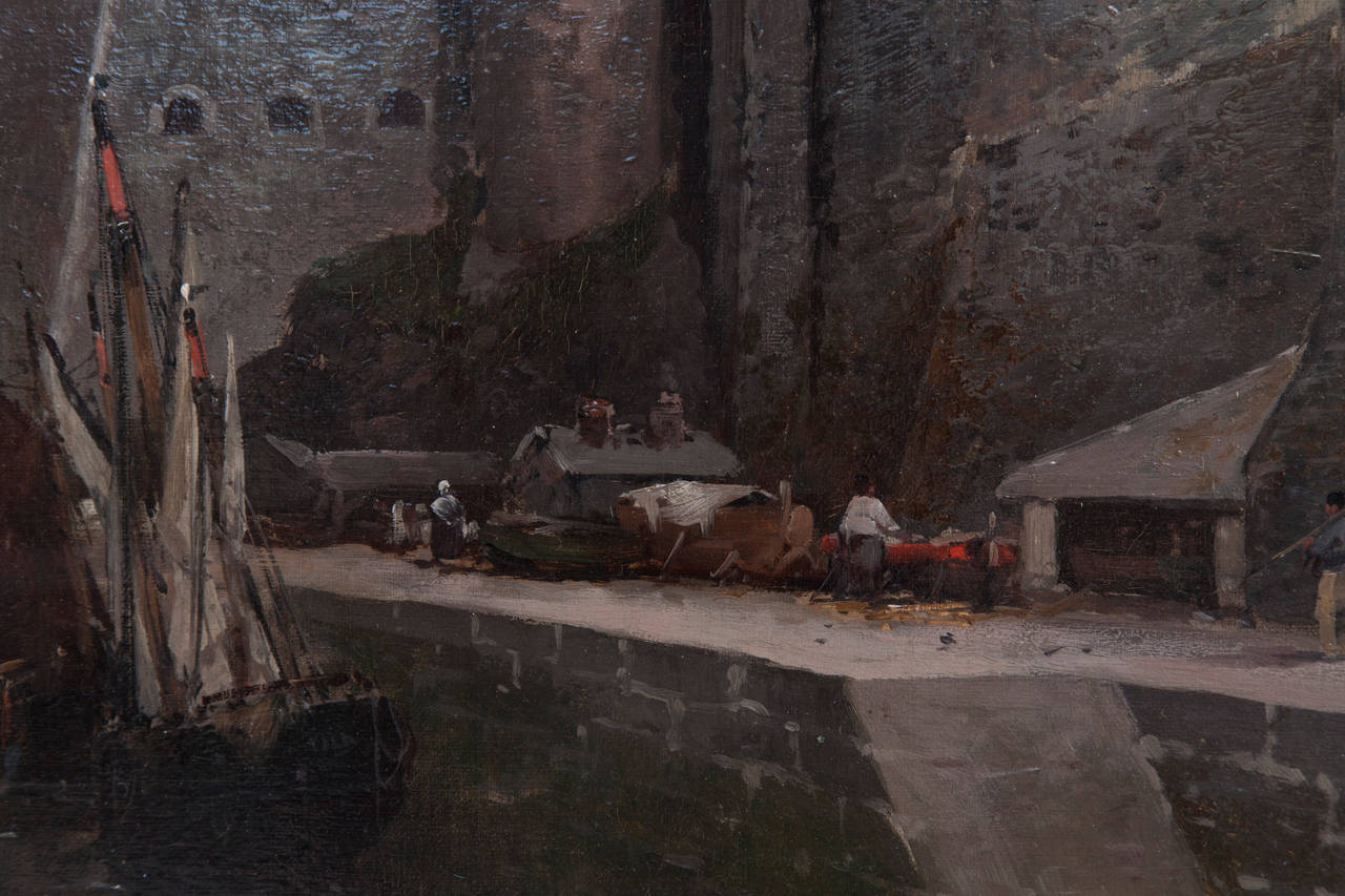 Large-Scale Oil on Linen Ship Scene of the Port of Brest, Signed, circa 1910 1