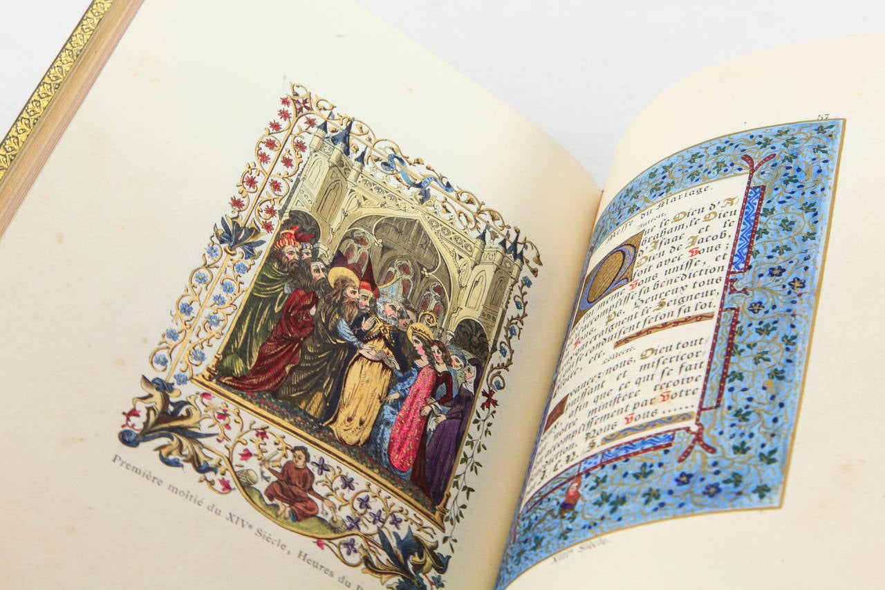 This is a rare illuminated Livre d'Heures. The title page is translated Book of Hours, or Offices of the Church, illustrated according to the manuscripts of the Library of the King by Miss A. Guilbert, and published under the direction of the Abbot