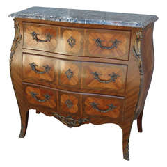 Louis XV Style Inlaid and Ormolu Commode with Marble Top