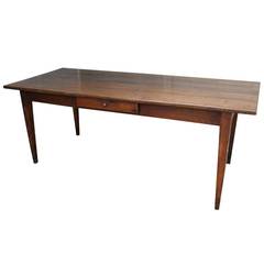 19th Century French Hand Pegged Oak Farm Table with Drawer