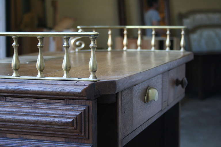 Nineteenth Century French Hand Carved Counter or Bar with Brass Railing 1