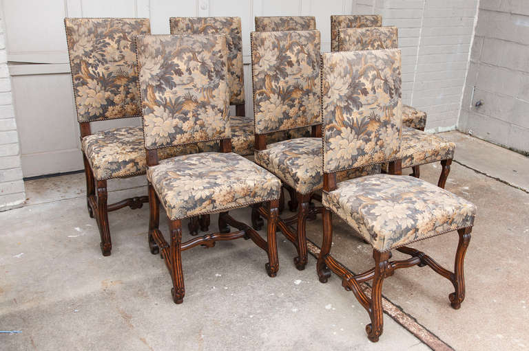 Set of Ten Hand Pegged Ash French Louis XIV Style Mutton Leg Dining Chairs