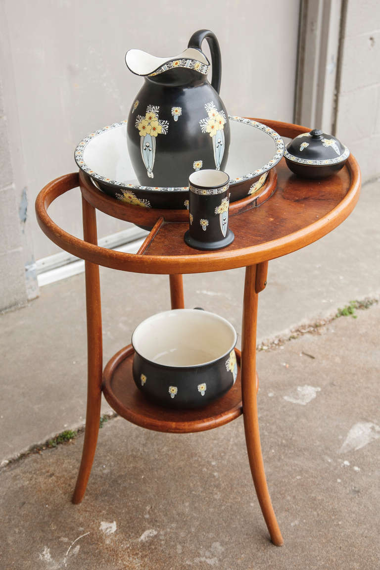 Style Bentwood Table de Toilette with Five Piece Deco Ceramic