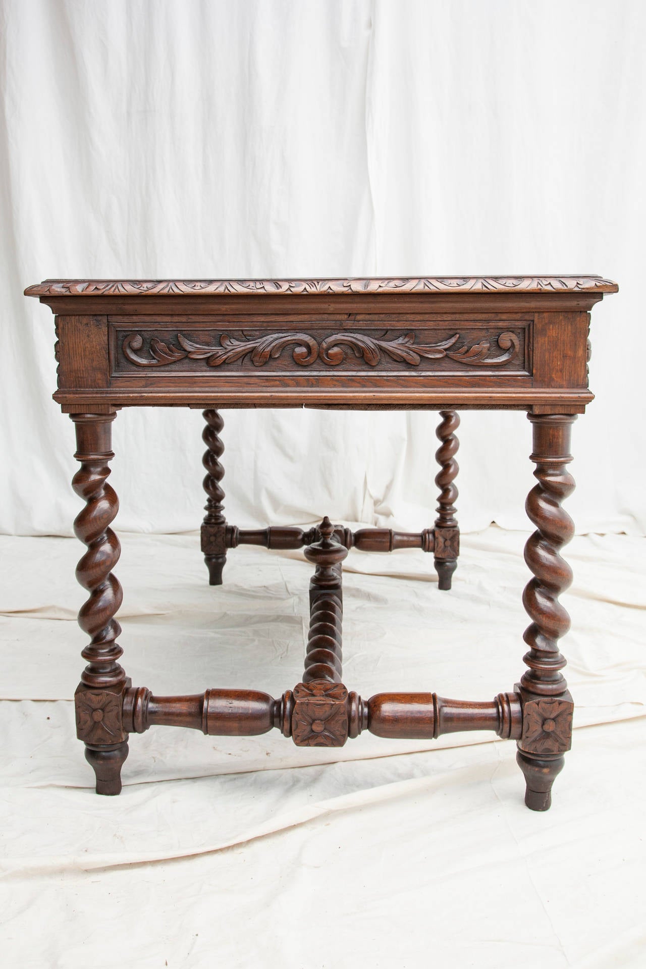 19th Century French Handcarved Louis XIII Desk with Three Drawers 3