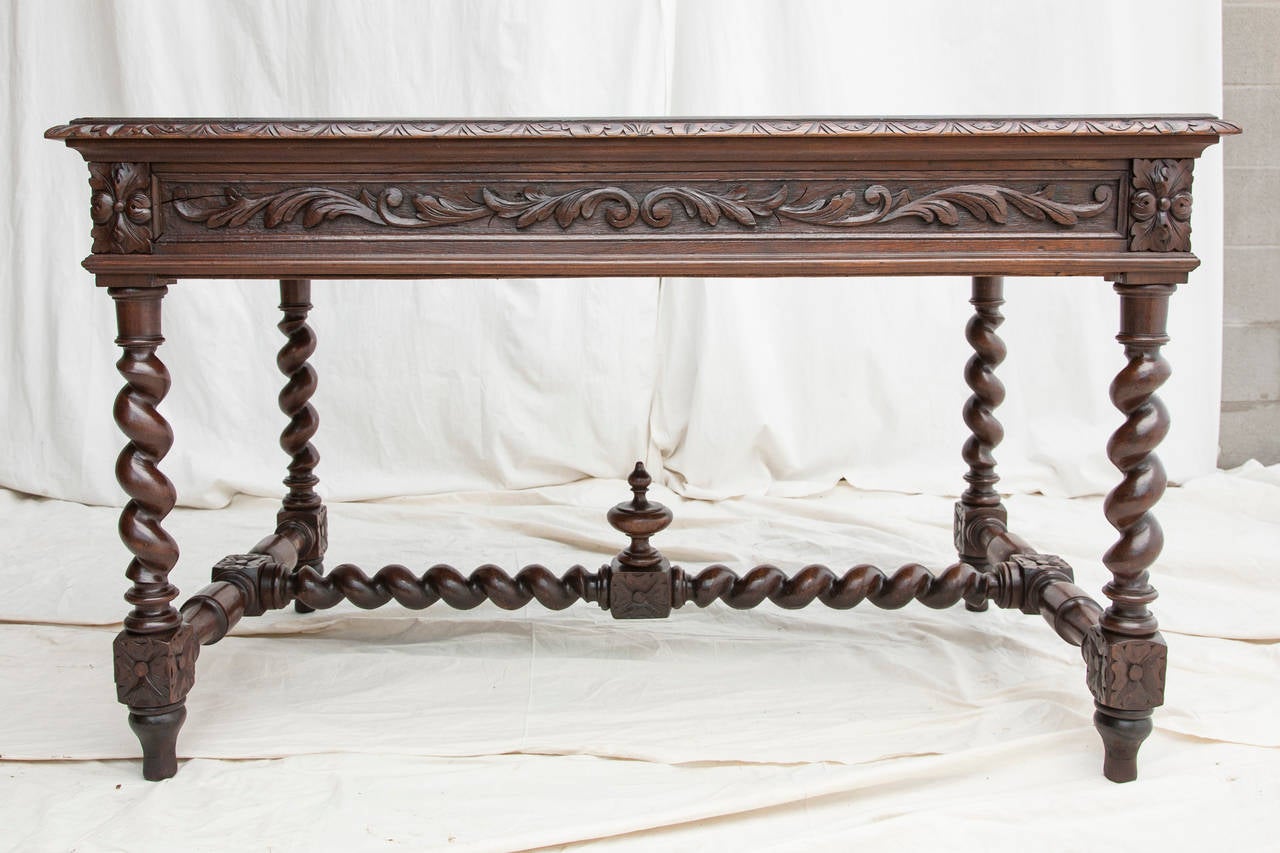 19th Century French Handcarved Louis XIII Desk with Three Drawers 4