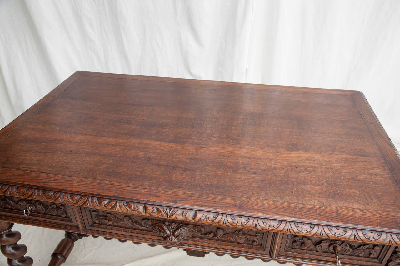 19th Century French Handcarved Louis XIII Desk with Three Drawers 5
