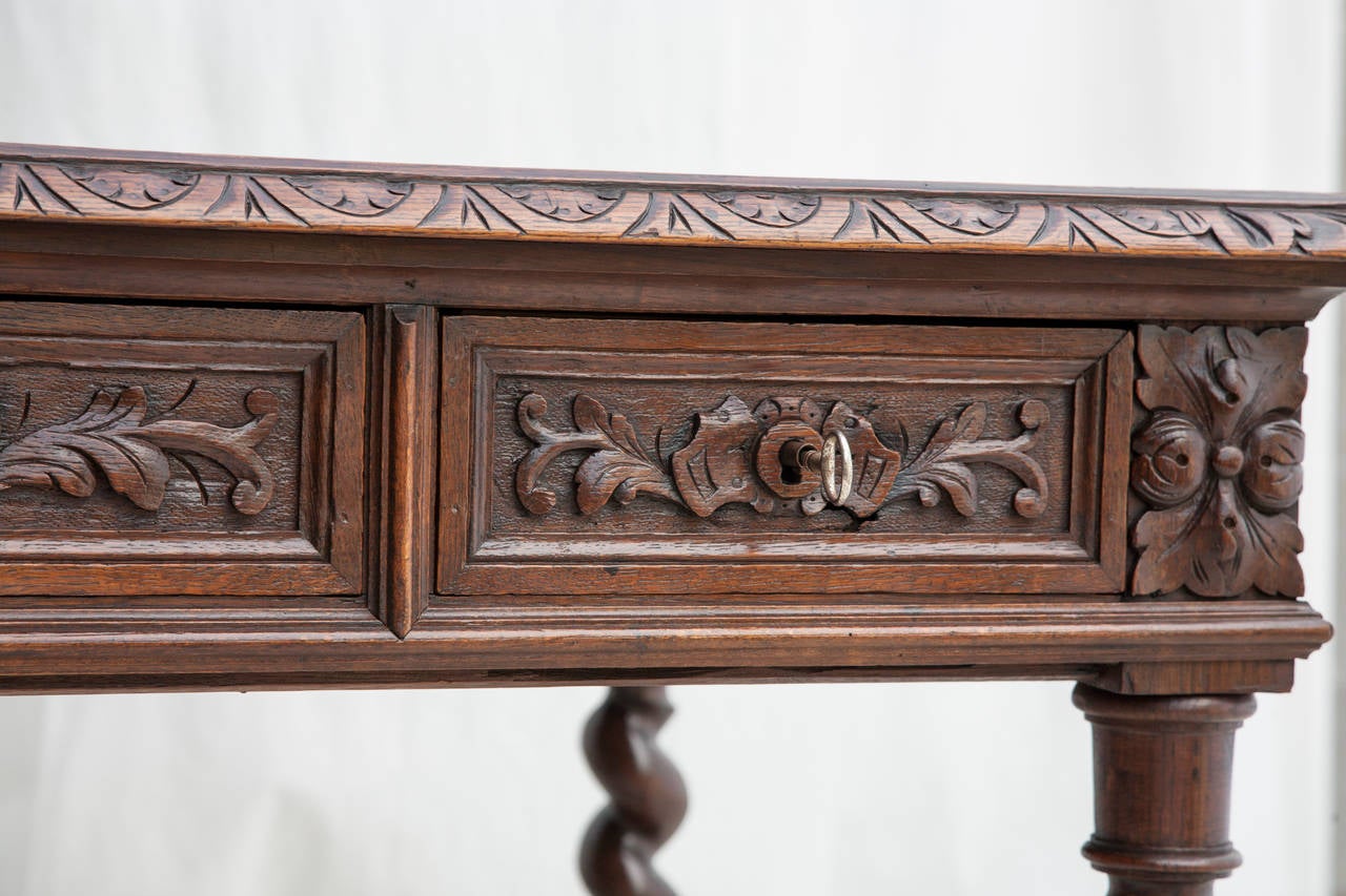 19th Century French Handcarved Louis XIII Desk with Three Drawers 1