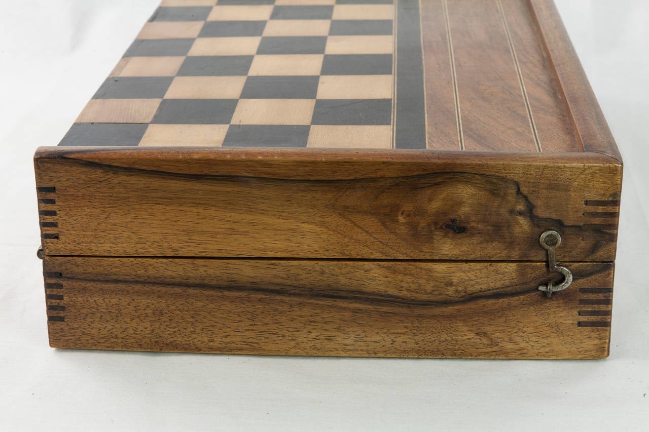 Parquetry Wooden Game Board Box for Checkers Chess Backgammon In Excellent Condition In Fayetteville, AR