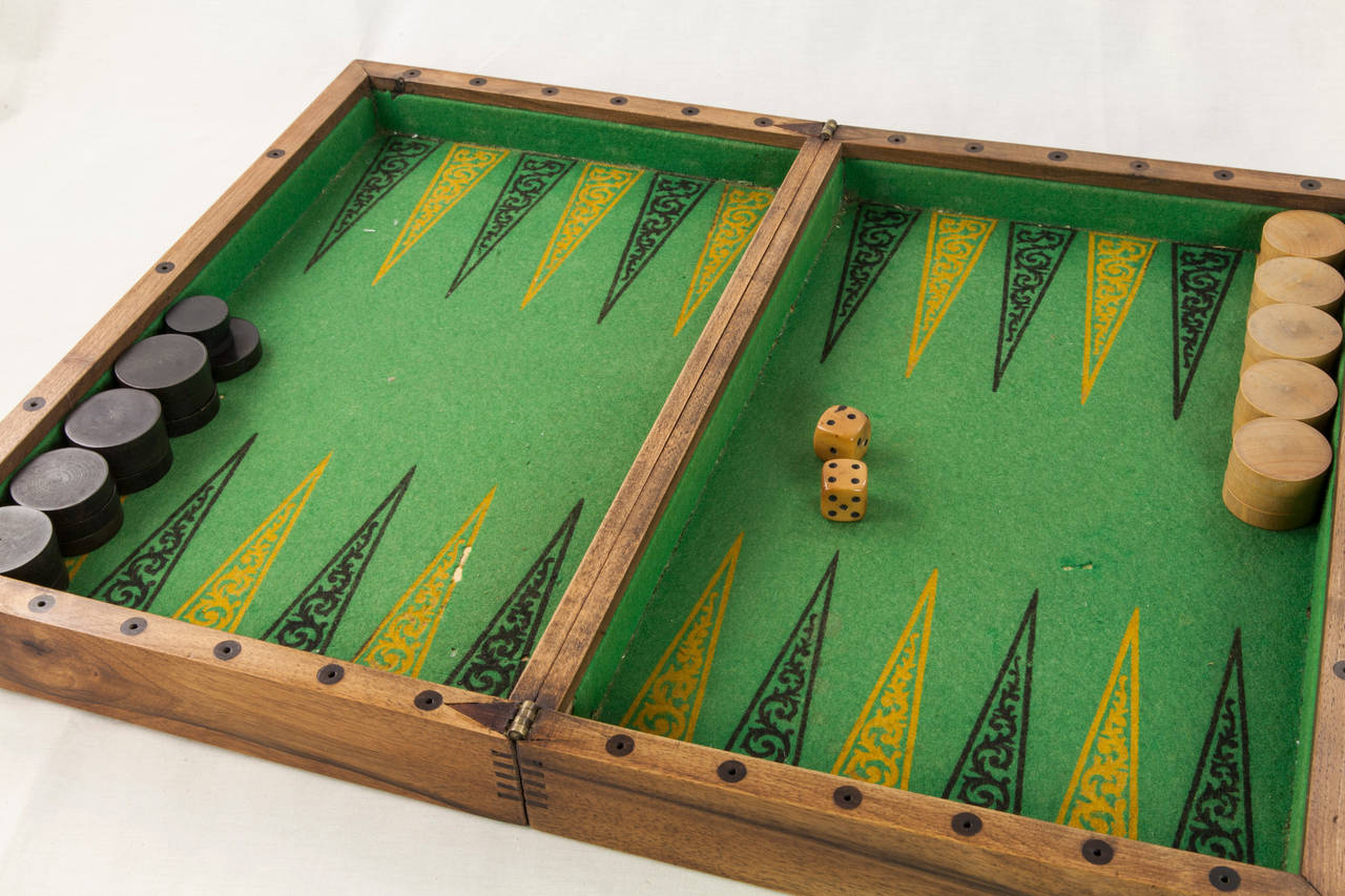 Early 20th Century Parquetry Wooden Game Board Box for Checkers Chess Backgammon