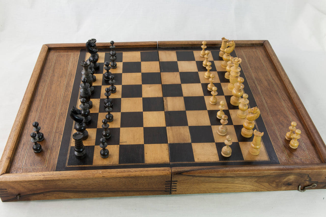 Walnut Parquetry Wooden Game Board Box for Checkers Chess Backgammon