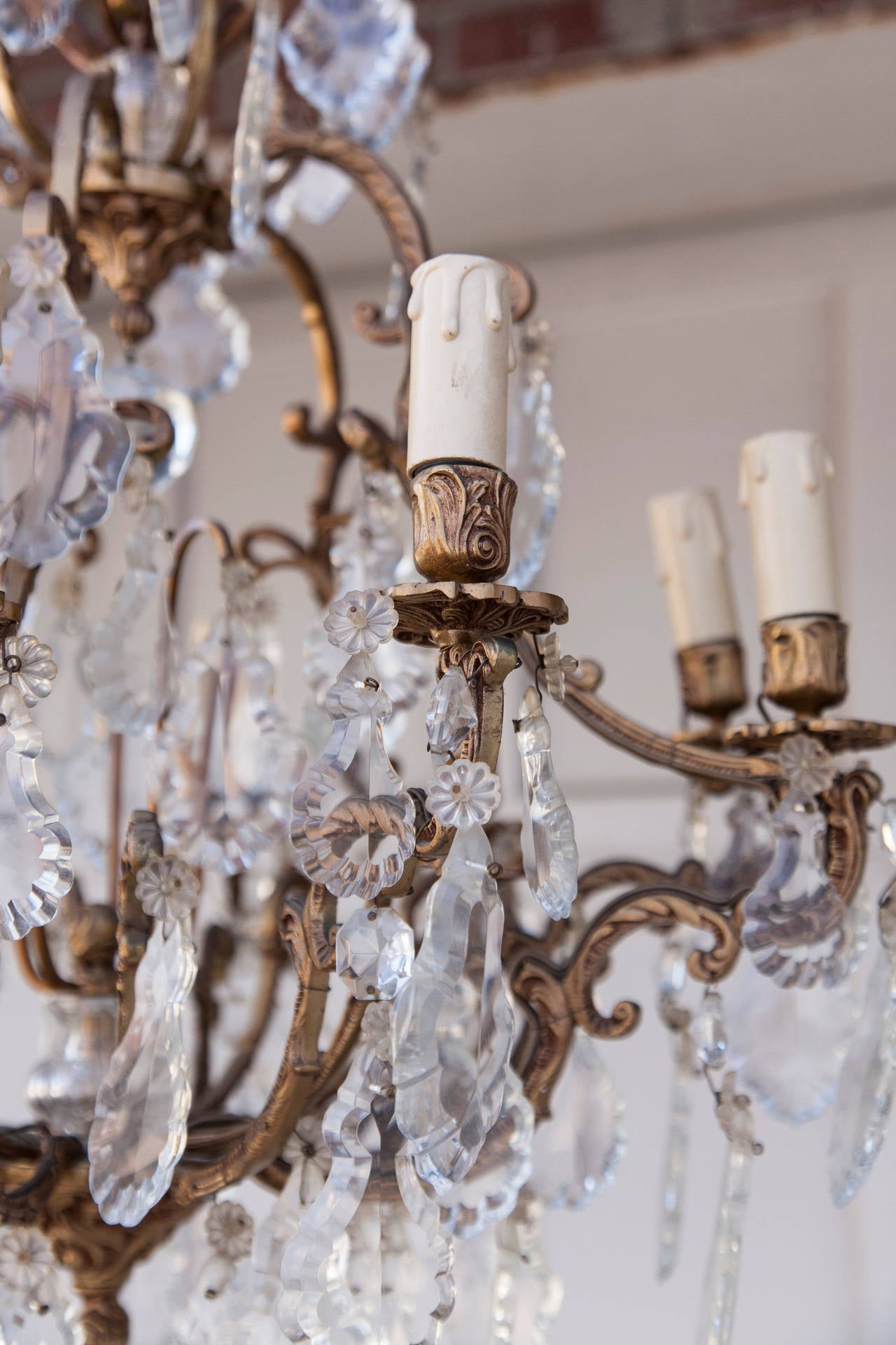 French Crystal and Bronze Ten-Light Chandelier In Excellent Condition In Fayetteville, AR