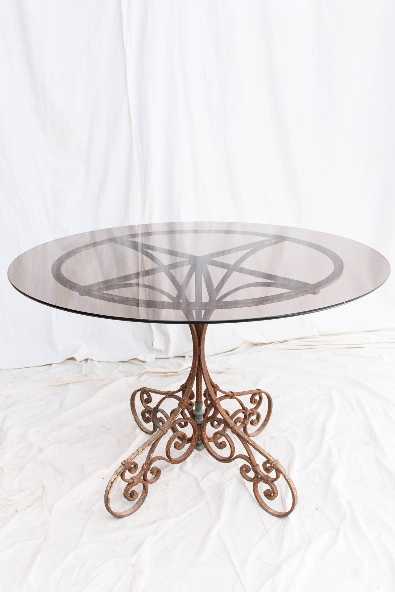 19th Century French Hand-Forged, Aged Iron Table with Smoked Glass 3