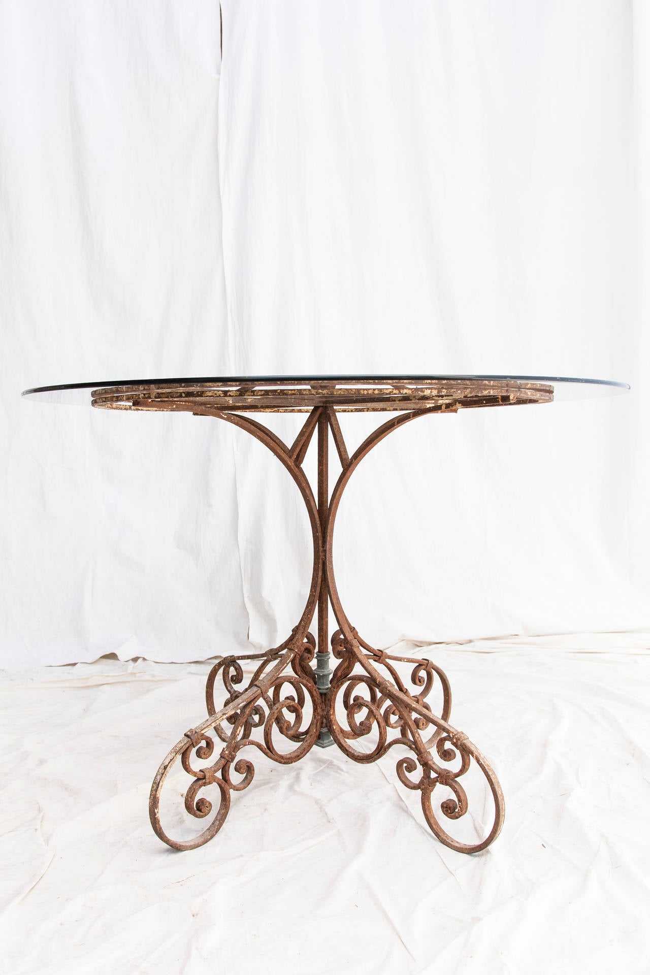19th Century French Hand-Forged, Aged Iron Table with Smoked Glass 7