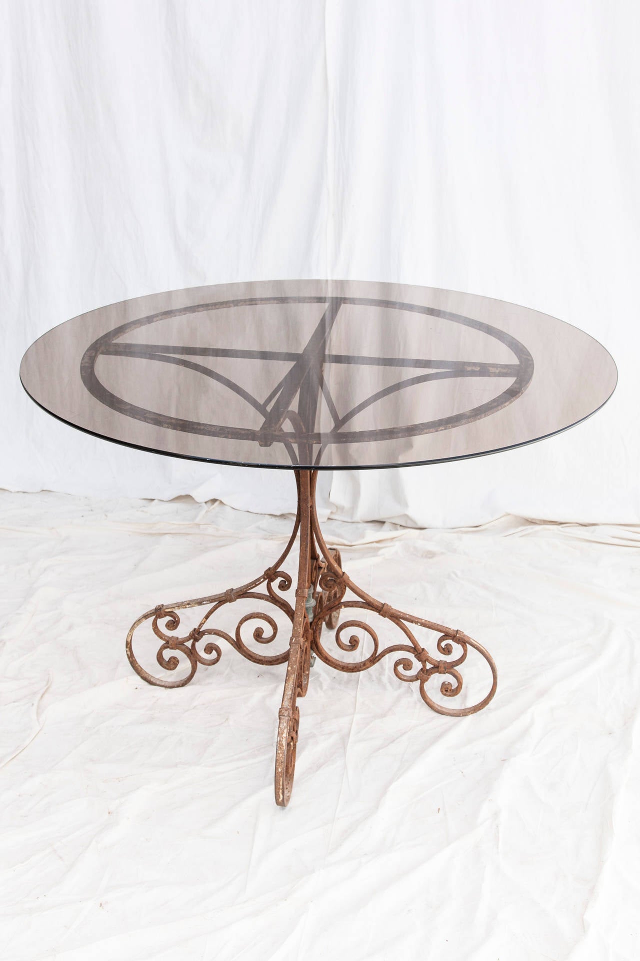 19th Century French Hand-Forged, Aged Iron Table with Smoked Glass 6